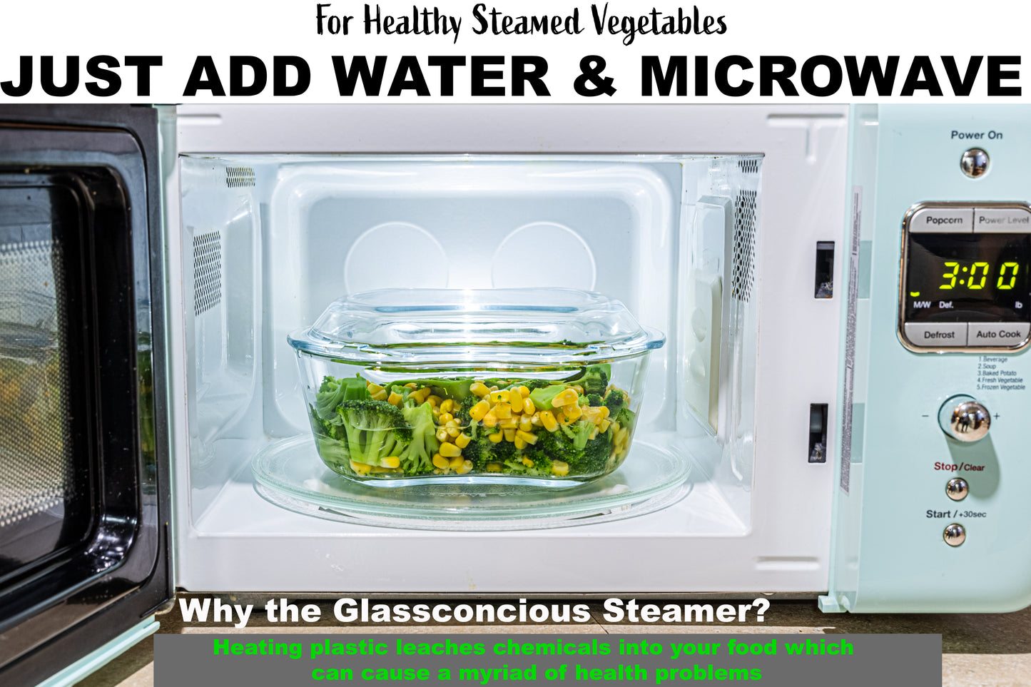 Glass Microwave Vegetable Steamer | 100% Glass, Oven-Safe, Plastic-Free, BPA-Free, and Silicone-Free