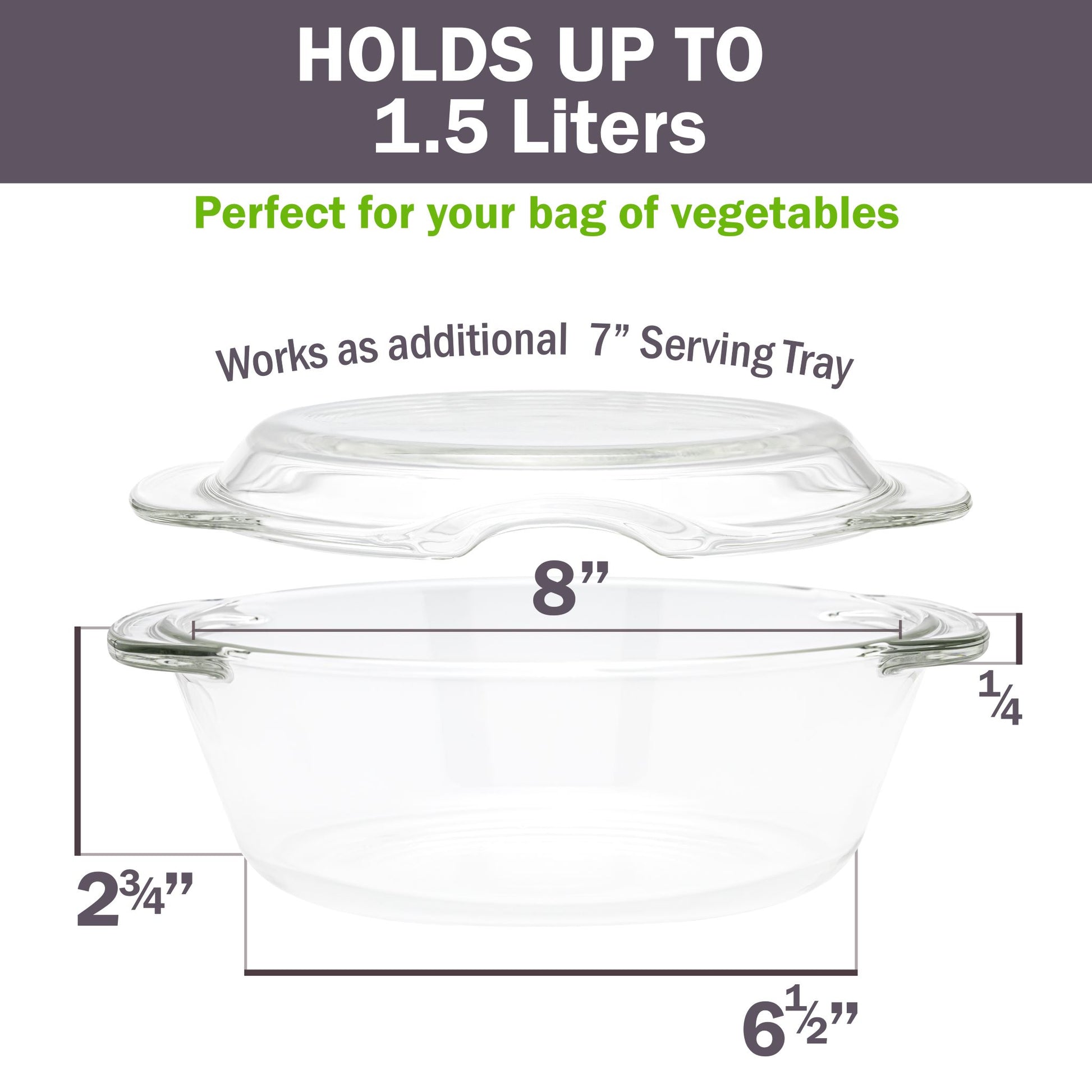 Glass Conscious Microwave Glass Food Steamer, Microwavable Vegetable Steamer, 100% Glass, Oven Safe Too | Plastic Free, BPA Free, Silicone Free
